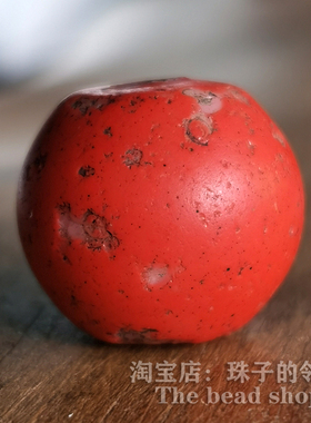 C055-1656 孤品 大尺寸古董玻璃珠清代百年套料老琉璃珠约18mm