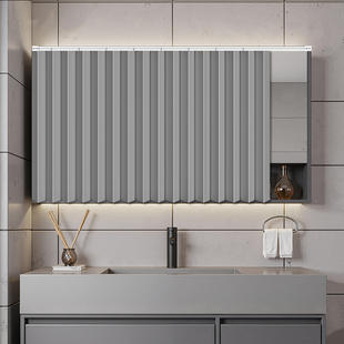 纯色免打孔卫生间防尘防水帘遮挡帘梳妆台镜子折叠帘浴室柜遮丑帘