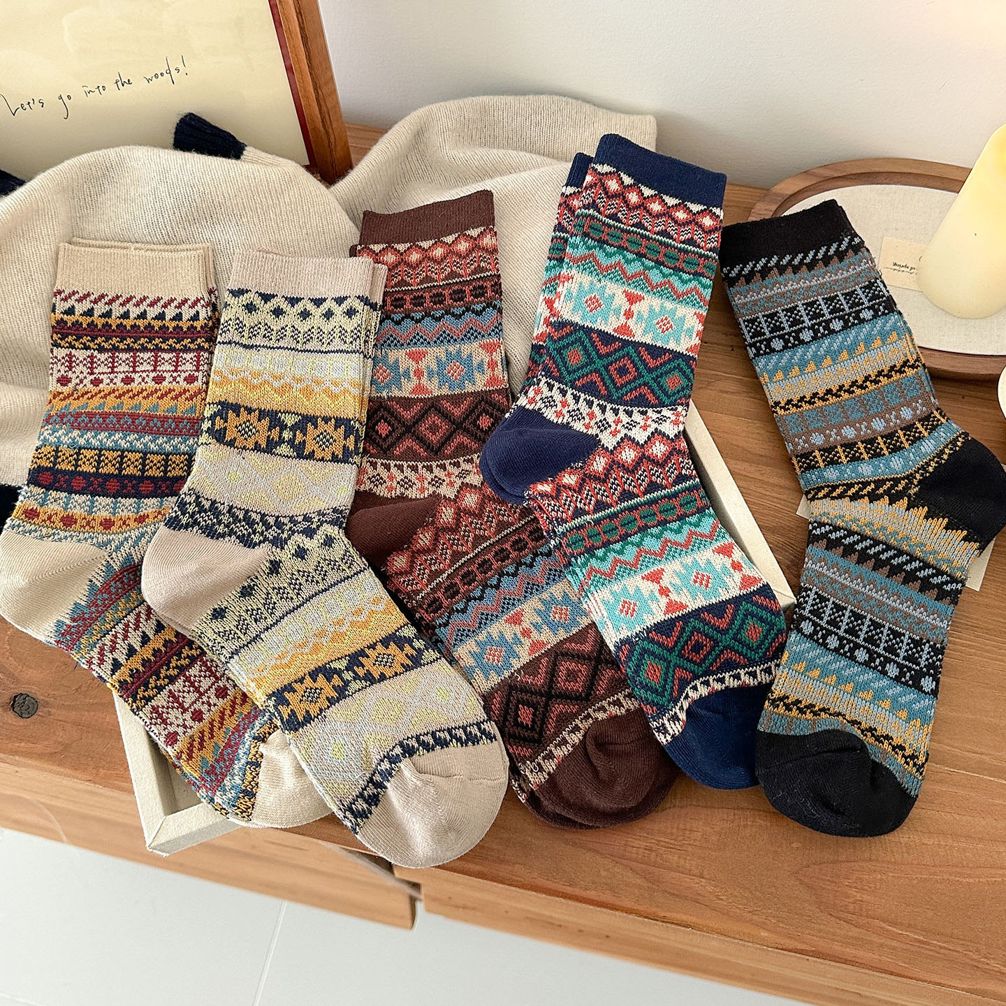 会起球的袜子 秋冬季文艺复古女士中筒袜 双针双路民族风百搭棉袜,女士内衣/男士内衣/家居服,中筒袜,淘宝优惠券,粉丝福利购,淘宝优惠卷