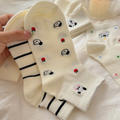 日系卡通波点女士短袜 会起球 袜子 可爱少女刺绣小狗低帮棉袜