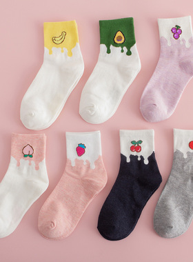 日系可爱水果系短袜草莓香蕉桃子女士袜子韩国ins潮夏季学生甜美