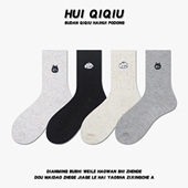 卡通刺绣女士中筒袜 韩国东大门同款 点子纱网红袜 袜子 会起球