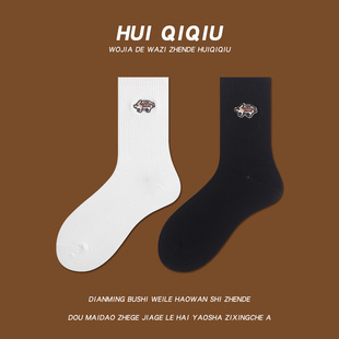 男女情侣袜 卡通刺绣小猪中筒袜 会起球 袜子