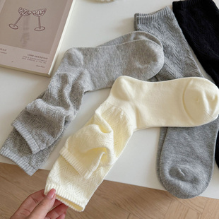 纯色镂空女士中筒棉袜 春秋季 日系学院风百搭堆堆袜 袜子 会起球