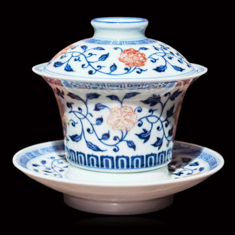 春风祥玉釉里红束腰三才盖碗马蹄杯 壬辰2012年老春 收藏茶具茶器