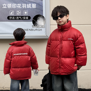 童酷2025儿童冬款湖州织里童装字母印花90白鸭绒立领男童羽绒服潮