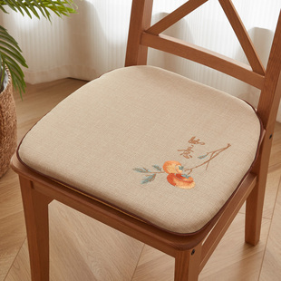 新中式刺绣餐椅垫马蹄形加厚坐垫实木椅子垫防滑家用带绑带可拆洗