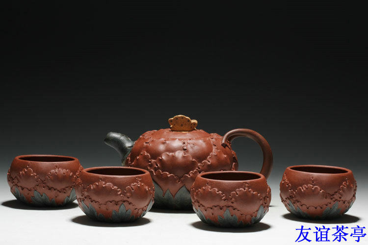 紫砂壶高工 邵伟民手工制/牡丹壶一套//250cc