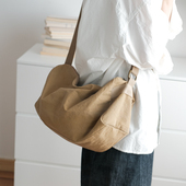 可水洗牛皮纸褶皱文艺复古大容量慵懒风脏脏包健身包书包斜挎袋