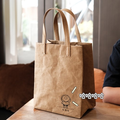 简约文艺防水日系百搭饭盒袋小众可水洗牛皮纸女包小手提包手提袋