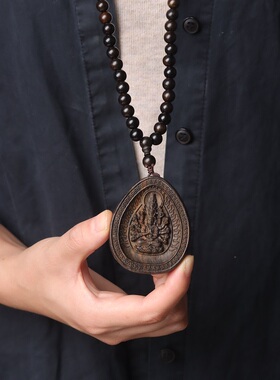 沉香木佛牌千手观音菩萨吊坠项链