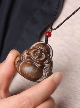 沉香木弥勒佛吊坠佛公项链脖