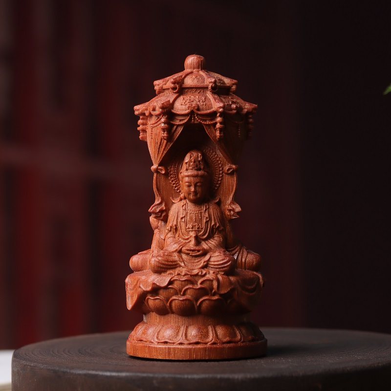 紫檀西方三圣塔木雕观音菩萨摆件如来佛像实木雕刻家居装饰工艺品