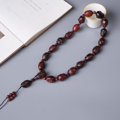 小叶紫檀木雕刻十八罗汉佛珠手串貔貅男女念珠长手持车载挂件工艺