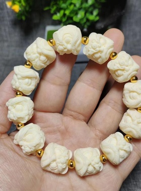 象牙果雕刻舞狮子吊坠挂件手串佛珠大小金刚星月菩提配饰女款