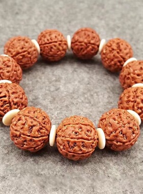 尼泊尔满肉大金刚菩提子手串红皮矮桩佛珠男士原籽六七八九789瓣