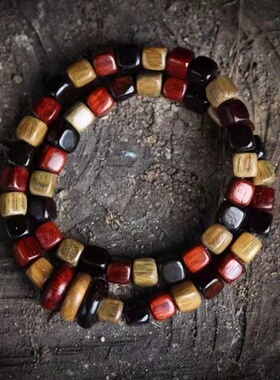 多宝方块手串血檀黑檀绿檀木混搭跑环复古民族风小众文玩手链佛珠