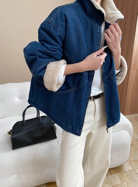 冬季新款博主私服工装风立领加厚保暖牛仔夹克外套女棉服休闲百搭