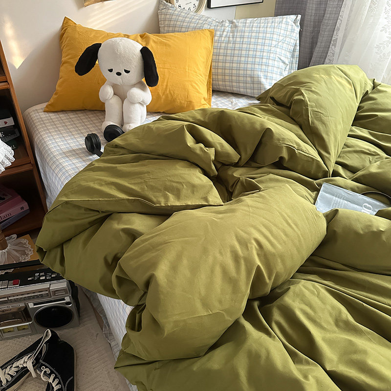 色织加厚全棉苔藓绿色被套单件咸菜绿黄抹茶绿纯色纯棉被罩四季款