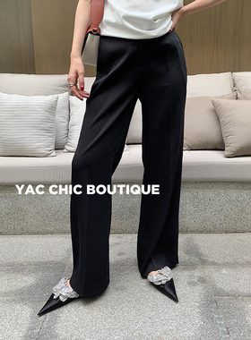 春夏折扣CHIC YAC/黑色西装裤女直筒宽松垂感高腰薄款显瘦长裤