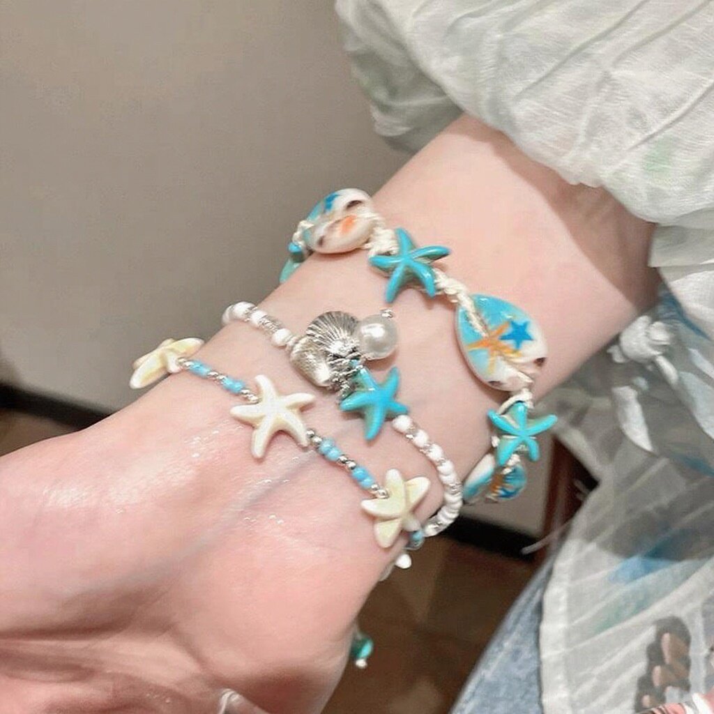 海边度假~蓝色贝壳海星手链女海岛串珠配饰手串2025新款叠戴手饰图片