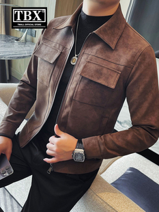 高端老钱风皮衣外套男士2025新款春秋冬季翻领短款机车皮夹克男款