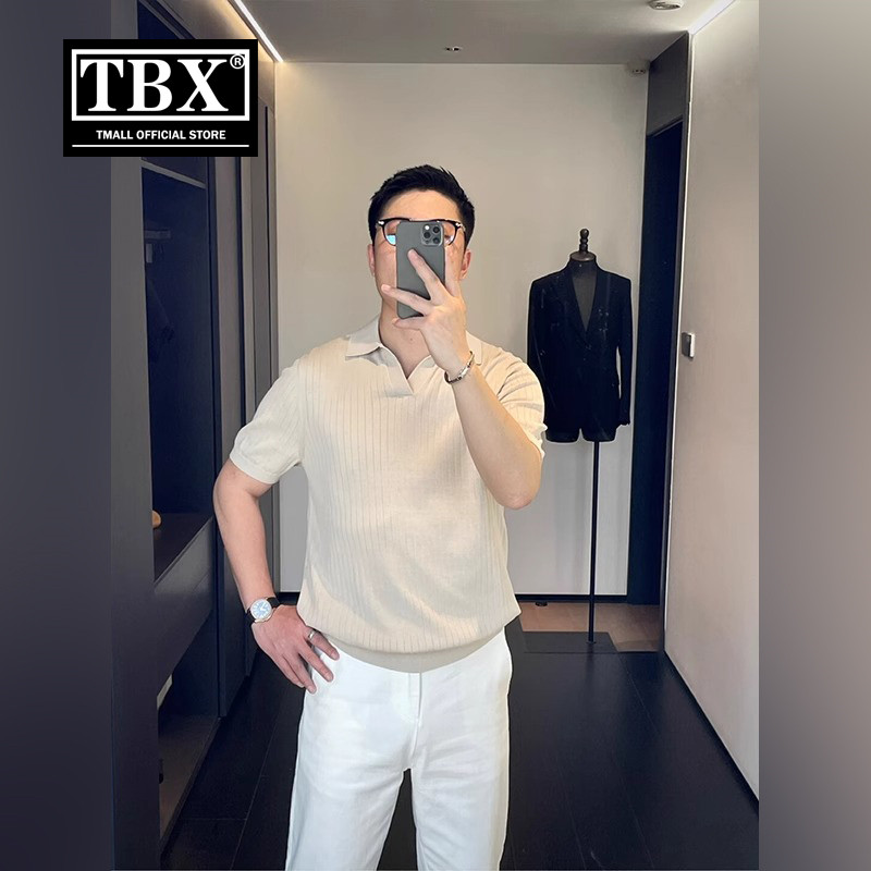 老钱风海鸥V领POLO衫男士短袖T恤2025新款夏季冰丝收腰针织衫男款