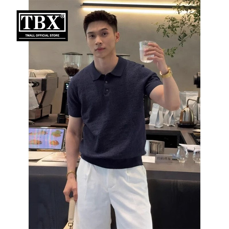 老钱风褶皱纹理感亚麻polo衫男士短袖T恤2025新款收腰针织衫男款