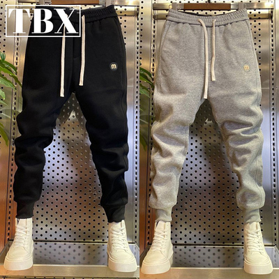 高端卫裤男士2025新款春秋冬季加绒加厚束脚男裤运动休闲裤子男款