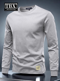 高端纯棉长袖t恤男士2025新款春秋冬季圆领卫衣内搭打底衫男款潮