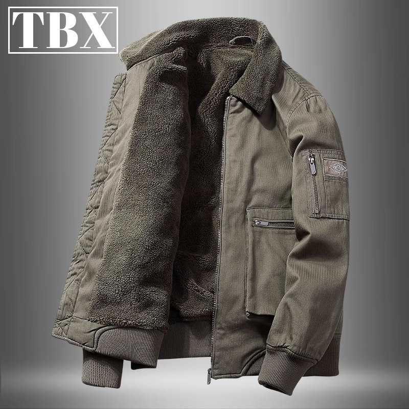 重磅羊羔绒外套男士秋冬季加绒加厚棉衣工装棉袄飞行夹克棉服男款