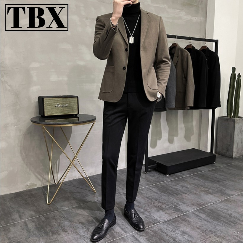 高级感休闲西服套装男士毛呢子外套春秋冬季2025新款西装裤子男款
