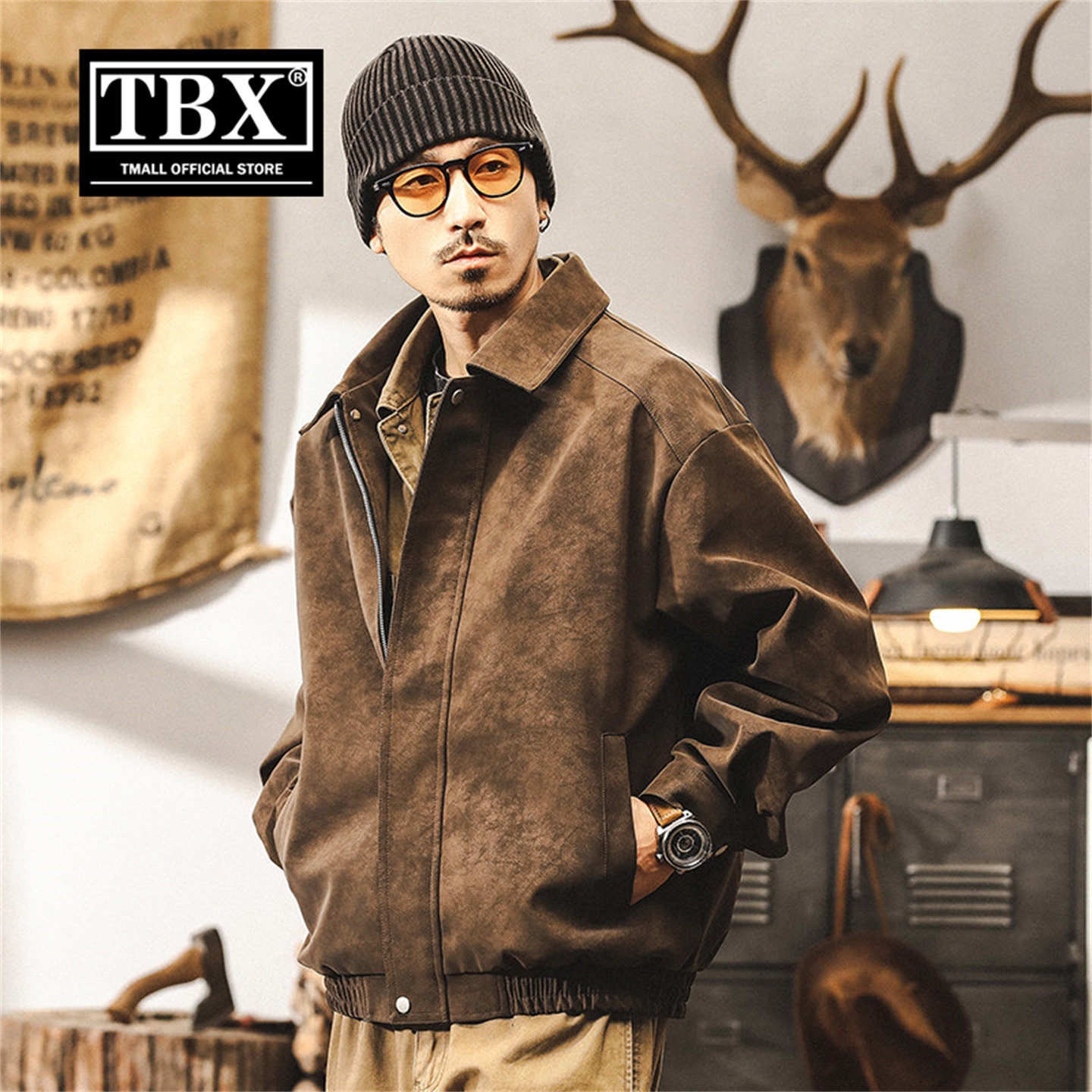 高端美式复古皮衣外套男士2026新款春装工装机车服皮夹克男款春季