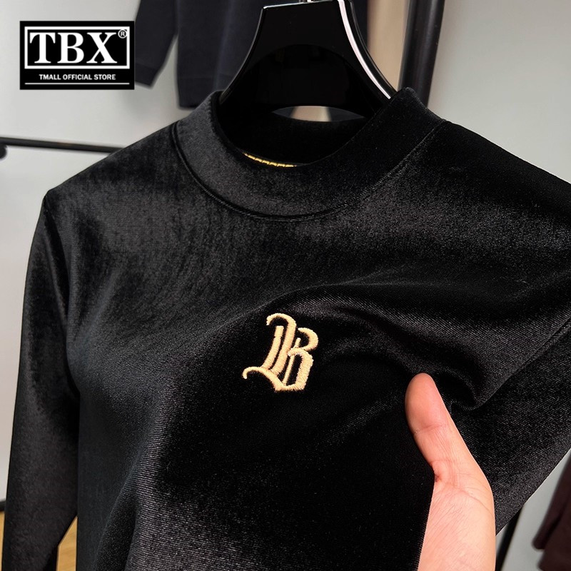 高端金丝绒中领男卫衣男士2025新款秋冬季加绒加厚内搭打底衫男款