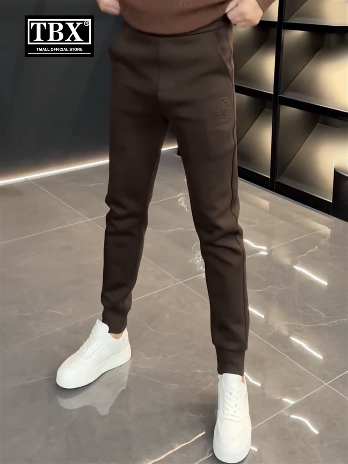 高端休闲裤子男士2025新款春秋冬季加绒加厚男裤修身束脚卫裤男款