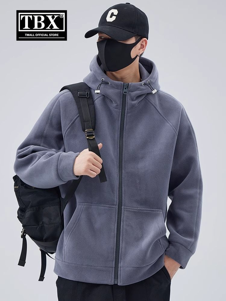 高端摇粒绒外套男士2025新款秋冬季加绒连帽开衫卫衣男款加厚棉服