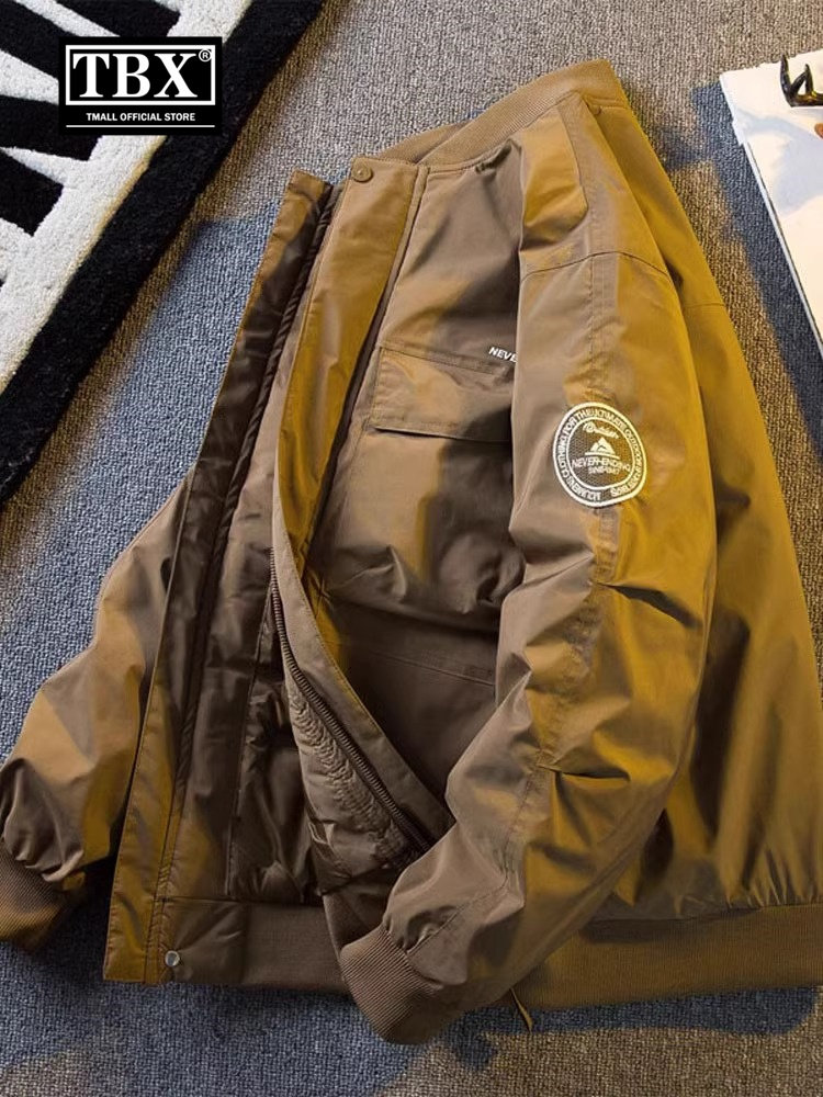 棒球领羽绒服男子冬季2025新款工作夹克高端加厚保暖飞行员夹克