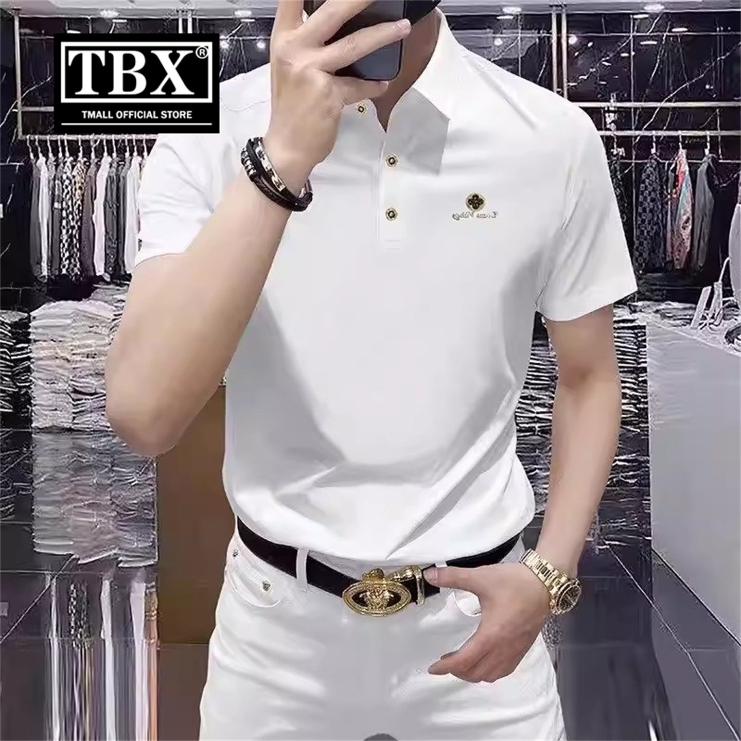 高端欧货冰丝polo衫男士短袖t恤2026新款春夏季修身翻领上衣男款