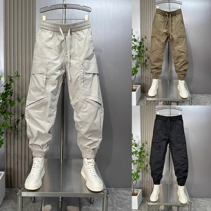 高端工装裤男士2024新款春秋冬季加绒加厚束脚运动休闲男裤子男款