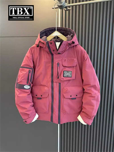 高端工装羽绒服男士冬季2025新款爆款加厚保暖粉色冲锋衣外套男款