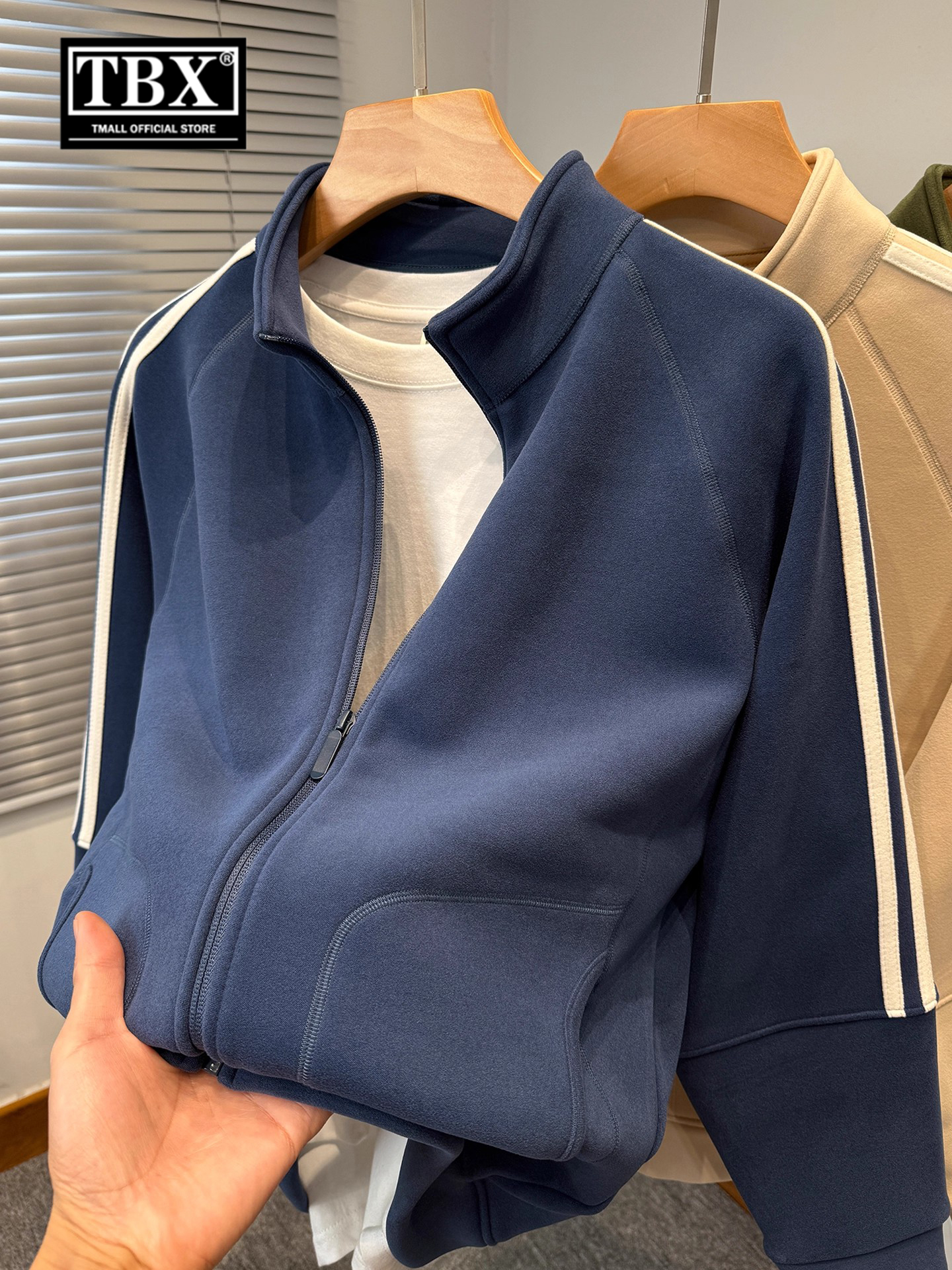 高端奥粒绒外套男士2025新款秋冬季加绒加厚抓绒开衫立领卫衣男款