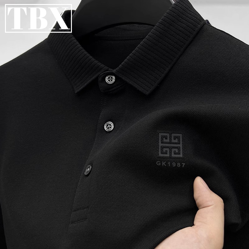 高端纯棉短袖t恤男士polo衫2025新款大码休闲衬衫领长袖保罗男款