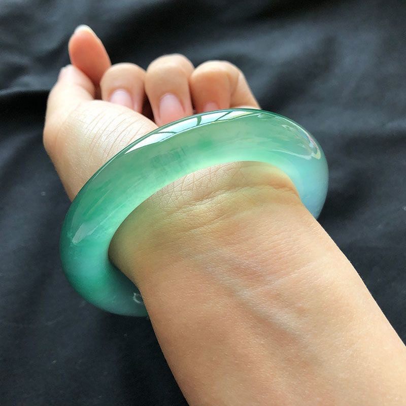 天然缅甸翡翠a货冰玻种紫罗兰白底青飘花湖水绿女手镯