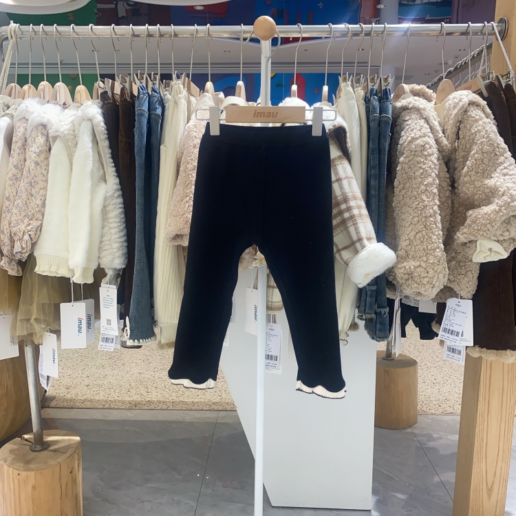 冬季新款imau奕玛童装女小童加绒打底裤子儿童针织长裤48SF360191