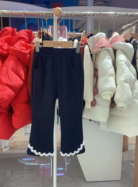 2025冬季imau奕玛童装女小童儿童加绒花边直筒休闲裤子58SF354178