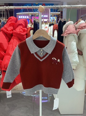 2025冬季imau奕玛童装男大童儿童小马拼色翻领休闲毛衣54LF230413