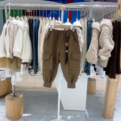 冬季新款imau奕玛童装男小童裤子儿童加绒工装束脚长裤44SF354073