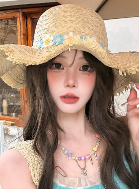雏菊大檐防晒草帽女夏季法式