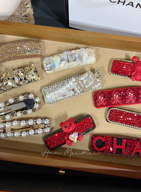 双11发夹清仓福利韩国红色碎发夹bb夹刘海夹精致镶钻手工重工发卡