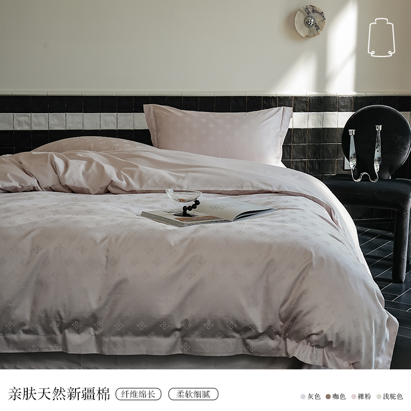 LANSIU/蓝丝羽50支长绒棉贡缎纯棉提花面料轻奢老钱风四件套